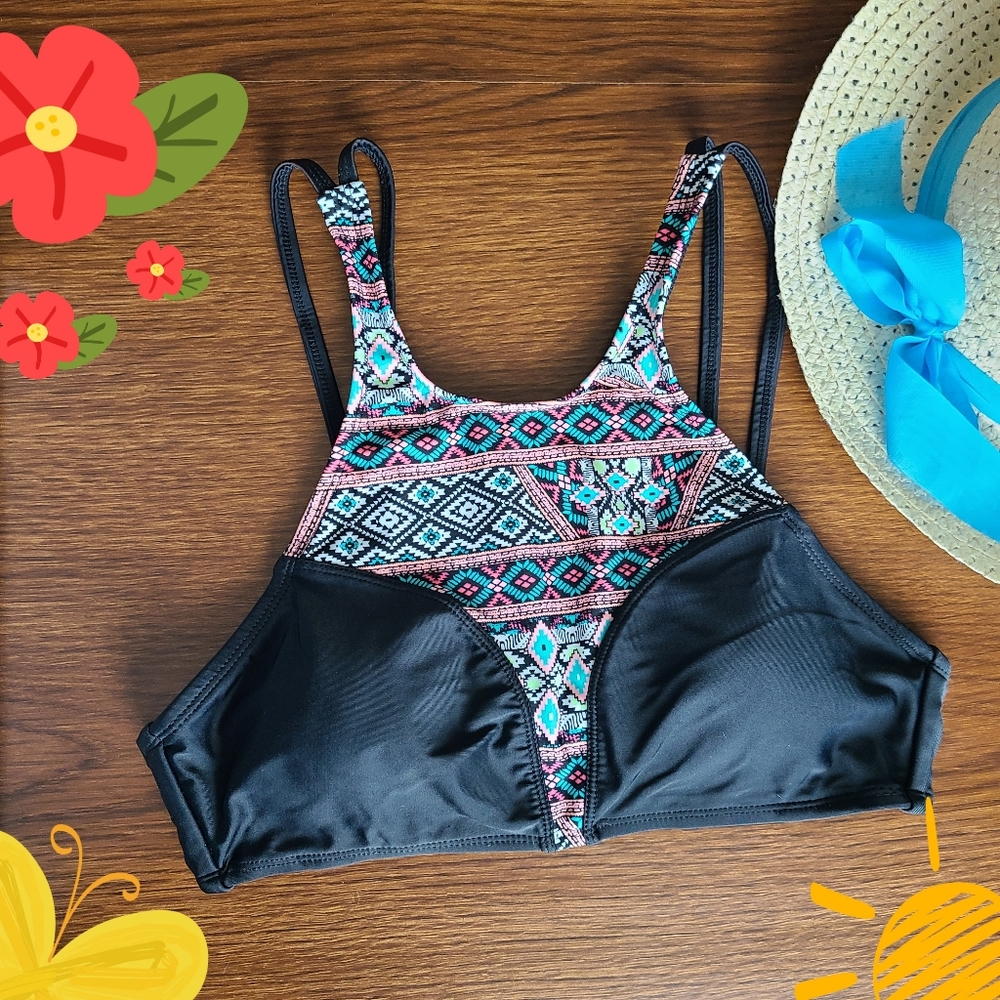 💜 Trillium Black w/ Rhombus Bikini Top